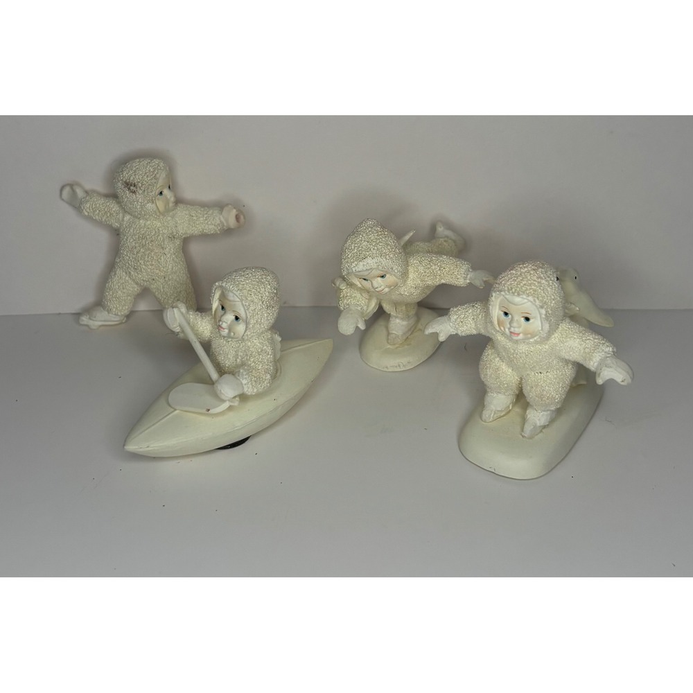 Vintage Dept 56 Snowbabies Figurine Lot of 4 Kayak Ice Skater Penguin Bisque